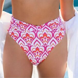 ANTHROPOLOGIE | MAEVE Pink and Orange High-Waisted Bikini Bottom Women’s Size 1X